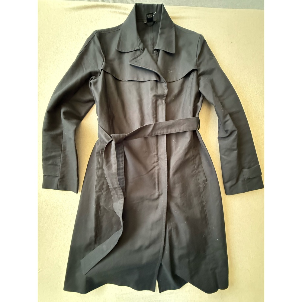 BCBG Max Azria Womens Black Cotton Belted Trench Coat Size 10 Zip Front